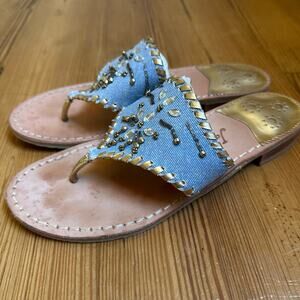 Jack‎ Rogers jean tan leather jeweled thong heel sandals SIZE 8